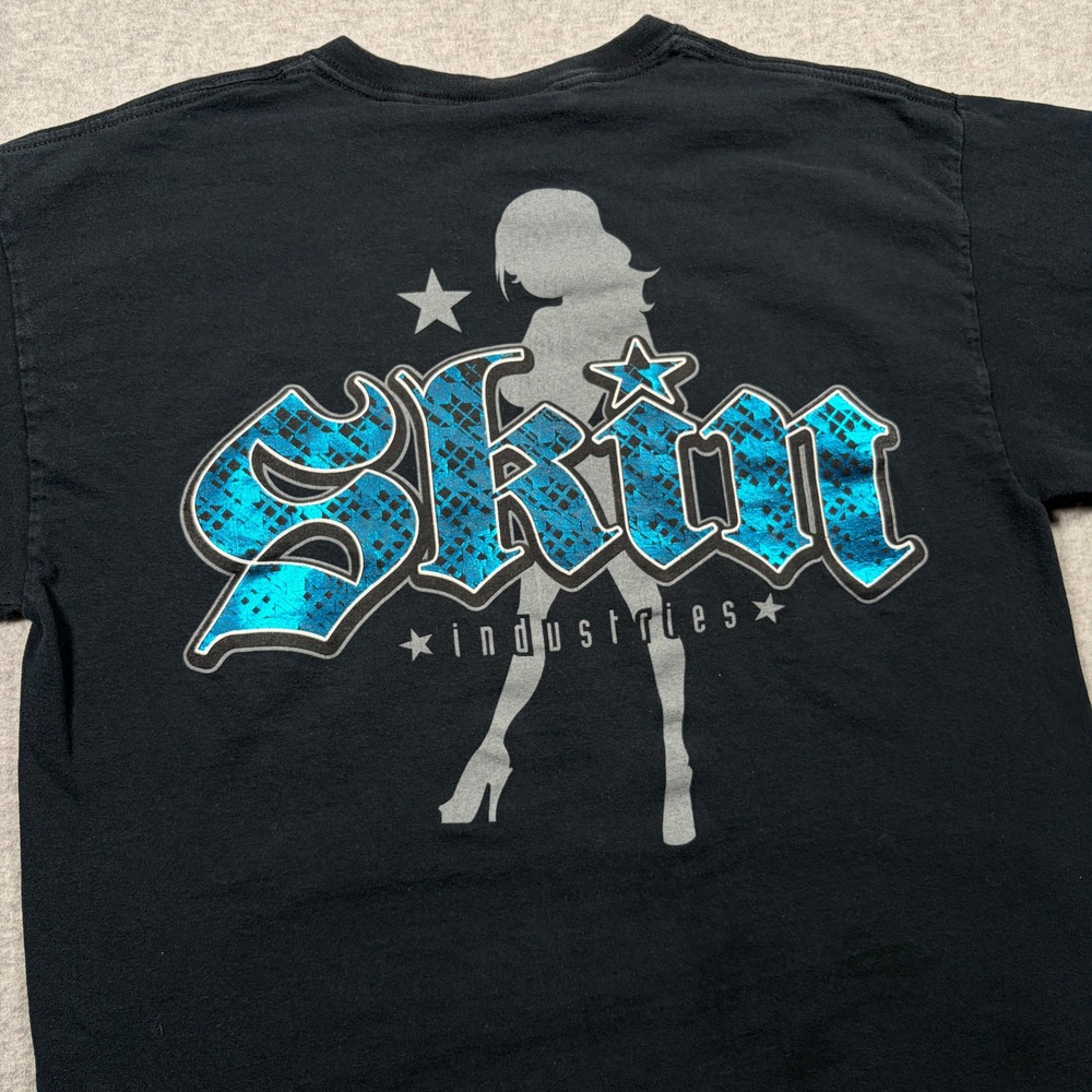 Y2K Skin Industries T-Shirt Men's Large Black Blue Foil Dancer Graphic Motocross